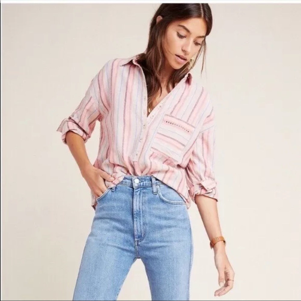 Maeve by Anthropology Lida Linen Blend Henley Pullover